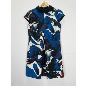 Ted Baker Floral Blue White Collared Mini Midi Dress 1 US 4